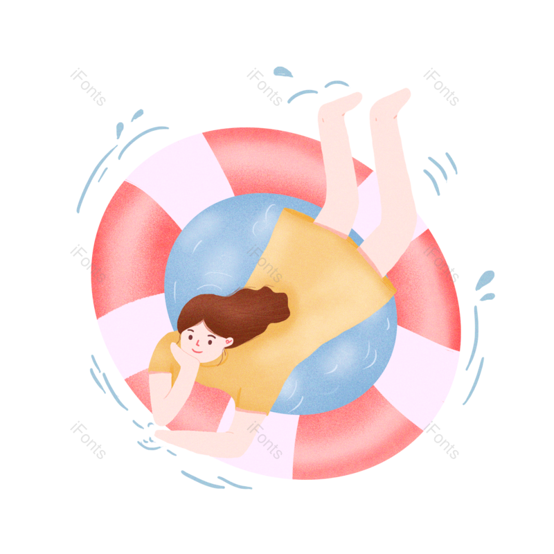夏至图片,卡通人物元素,女孩PNG,游泳免抠素材